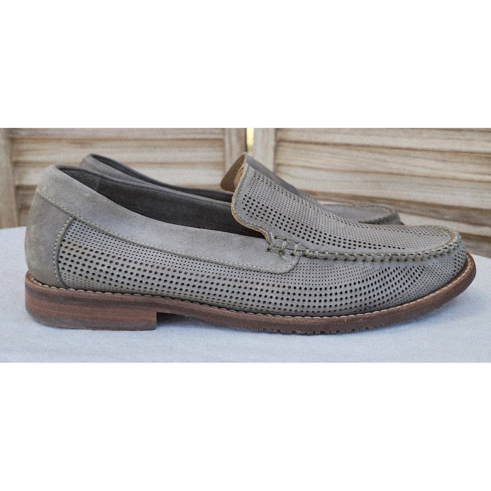 Tommy Bahama US 10 Gray Perforated Leather Loafers Slip On Shoes Quiet Luxury